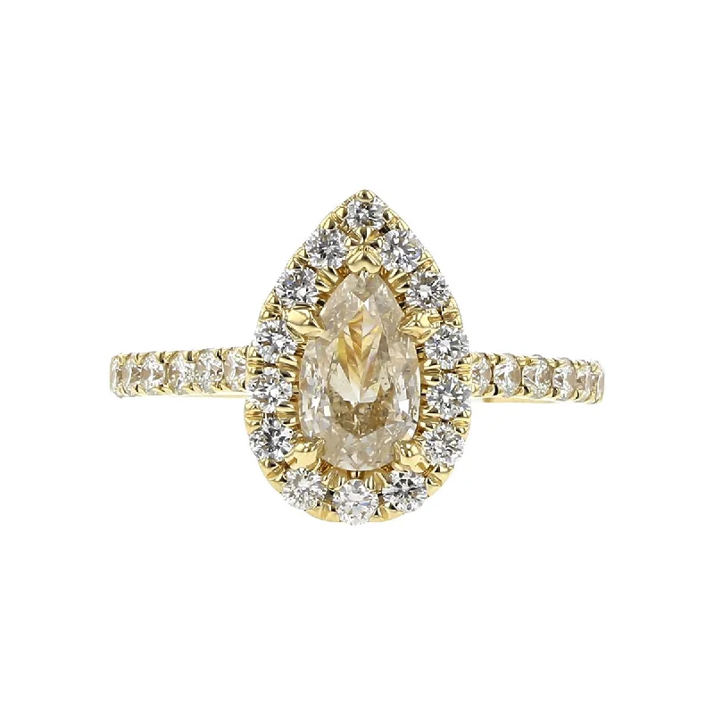 14K Gold Pear-Shaped Diamond Halo Engagement Ring