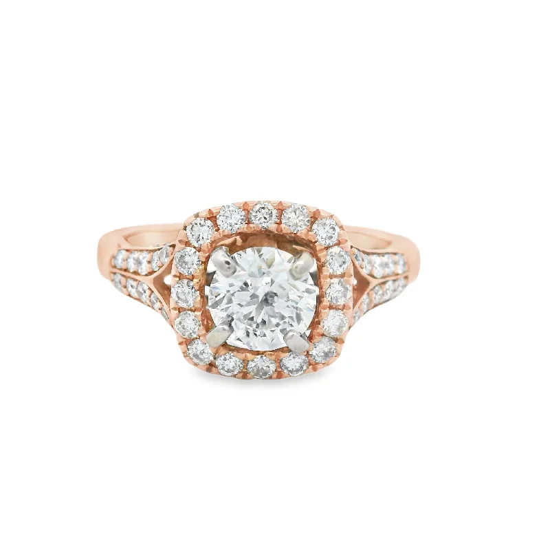 Rose Gold 1 1/2CTW Floral Halo Diamond Engagement Ring