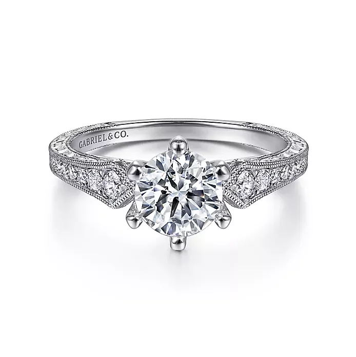 Ava - 14K White Gold Round Diamond Engagement Ring