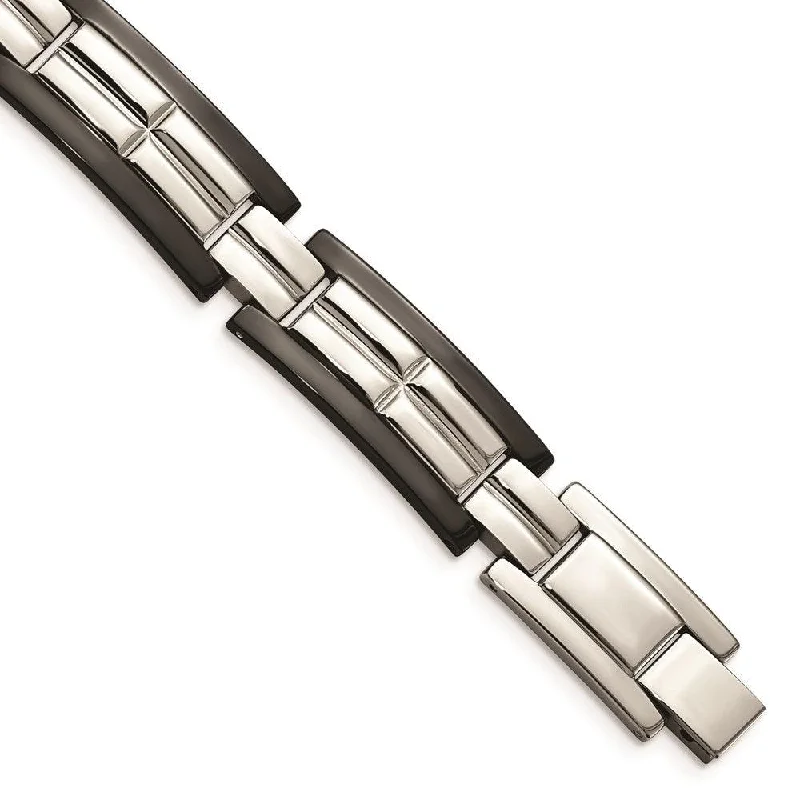 Stainless Steel Polished Black IP-plated 8.5 in. Bracelet