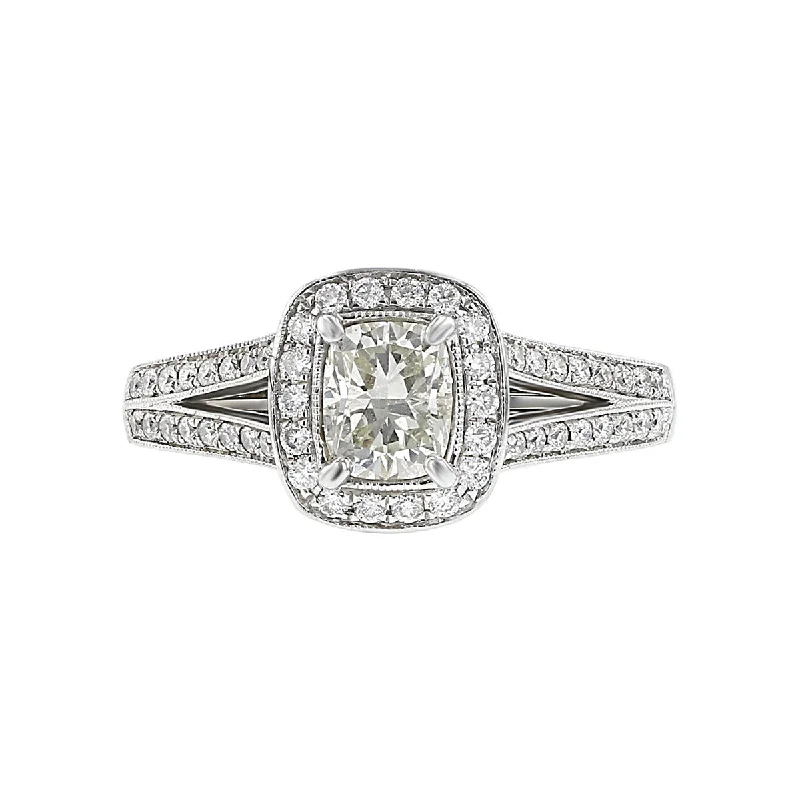 14K White Gold Diamond Halo Engagement Ring