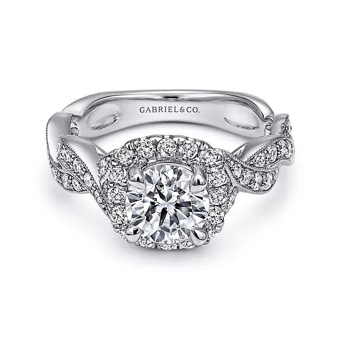 Verona - 14K White Gold Round Halo Diamond Engagement Ring