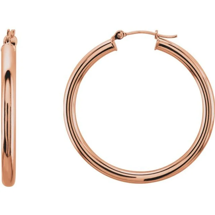 14K Rose 35 mm Tube Hoop Earrings