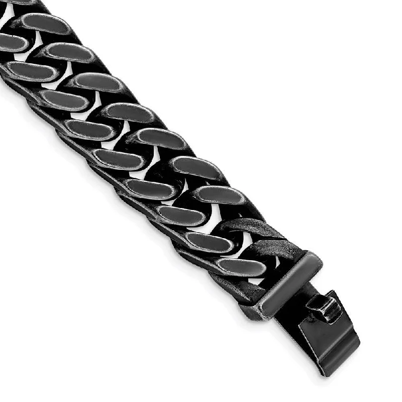 Stainless Steel Antiqued and Brushed 15mm Curb 8.5in Link Bracelet