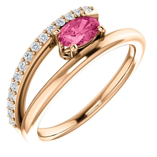 14KT Gold 1/2 CT Pink Tourmaline & 1/8 CTW Diamond Bypass Ring