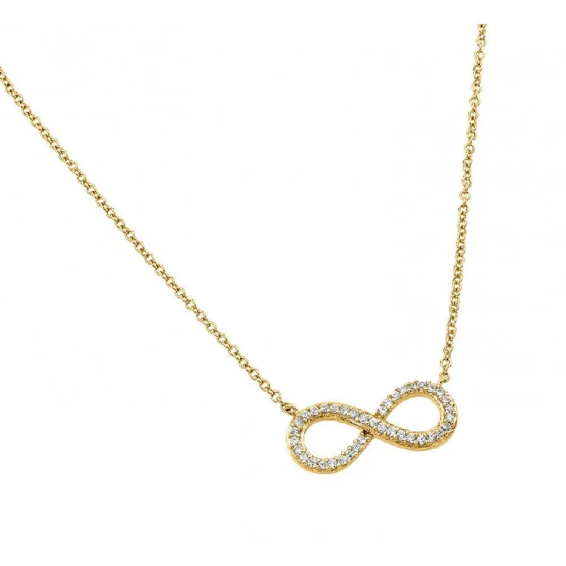 Silver 925 Gold Plated Clear CZ Infinity Pendant Necklace - STP01381GP