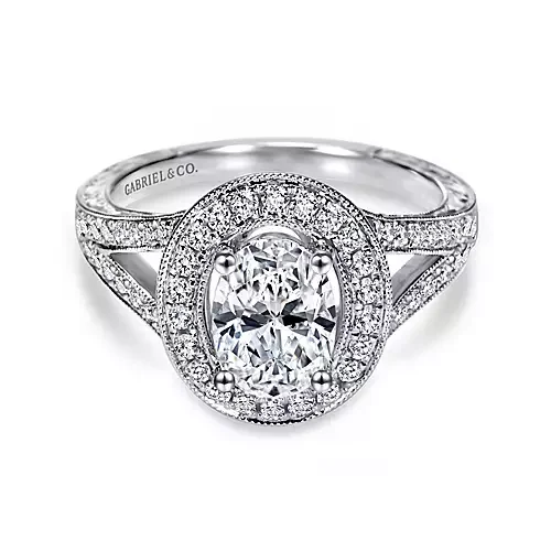 Dorothea - Vintage Inspired 14K White Gold Oval Halo Diamond Engagement Ring