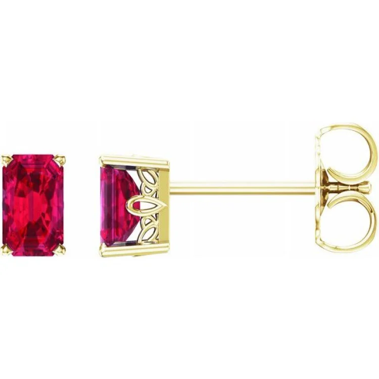 14K Yellow Lab-Grown Ruby Earrings