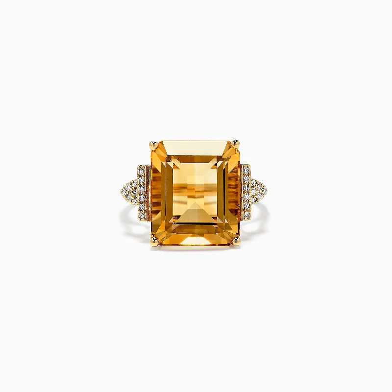 Sunset 14K Yellow Gold Citrine and Diamond Ring, 12.39 TCW