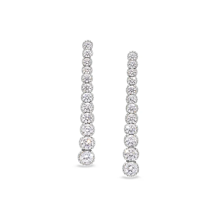 Platinum Finish Sterling Silver Micropave Drop Earrings with Simulated Diamonds