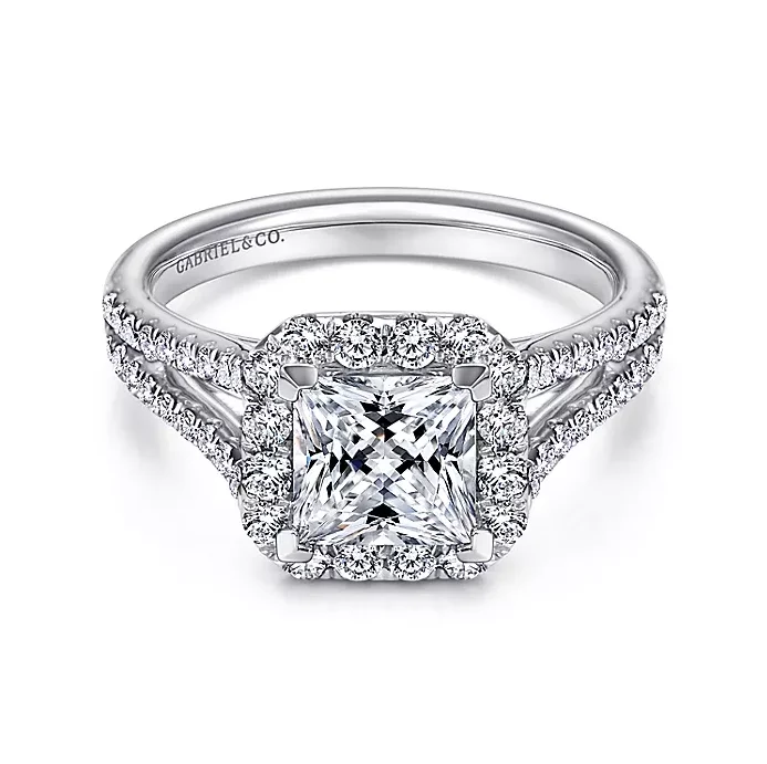 Corinna - 14K White Gold Princess Halo Diamond Engagement Ring