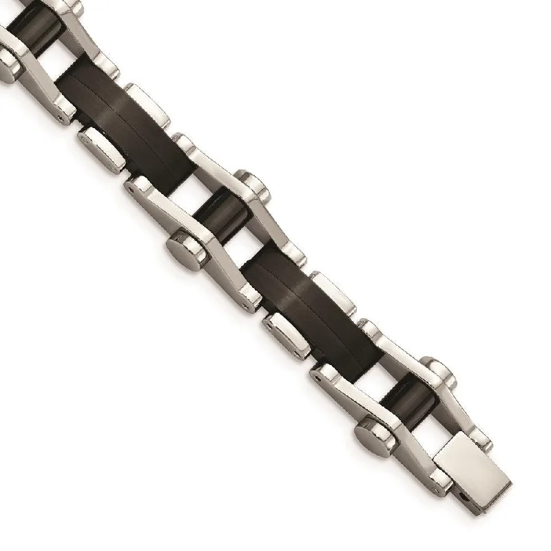 Stainless Steel Polished Black IP-plated 8 inch Bracelet