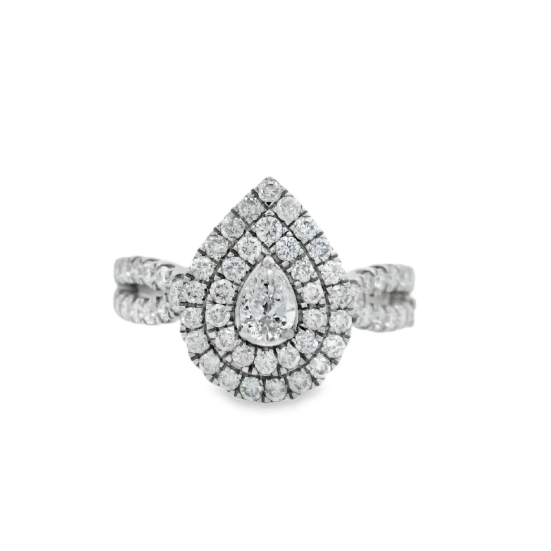 Pear Double Halo Diamond Twist Shank Engagement Ring