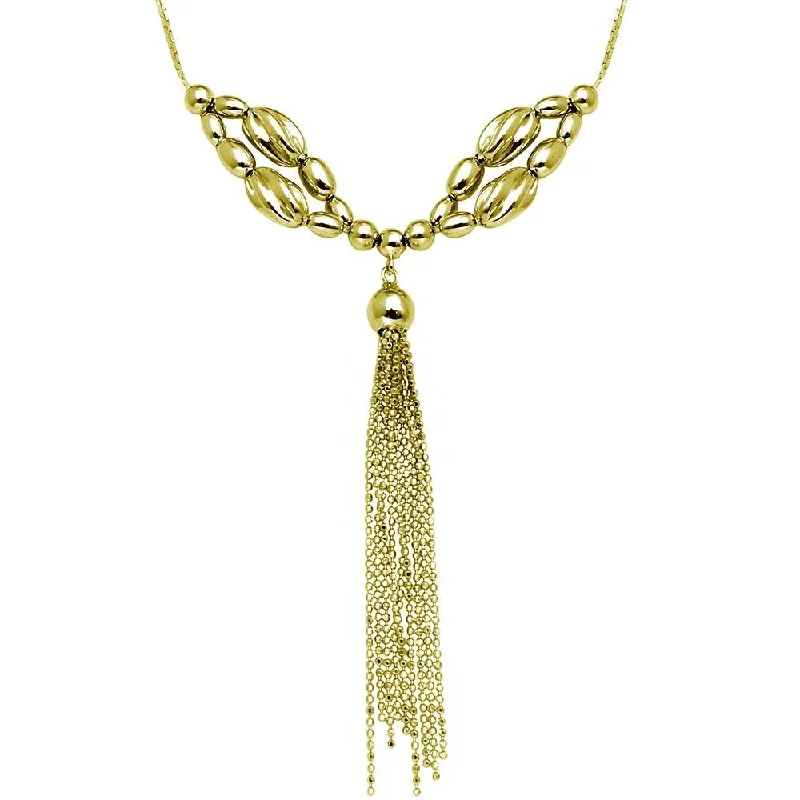 Gold Plated 925 Sterling Silver Multi Beaded Necklace with Tassel End - DIN00060GP