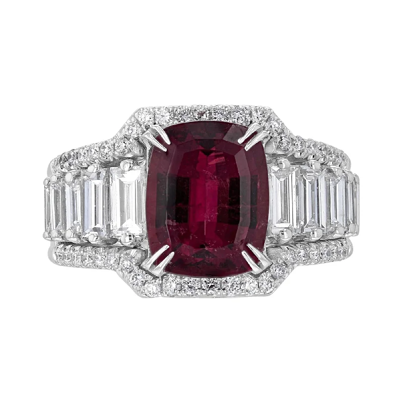 JULEVE 3.20 CT TOURMALINE & 1.45 CTW DIAMOND GRADUATED 3 ROW RING