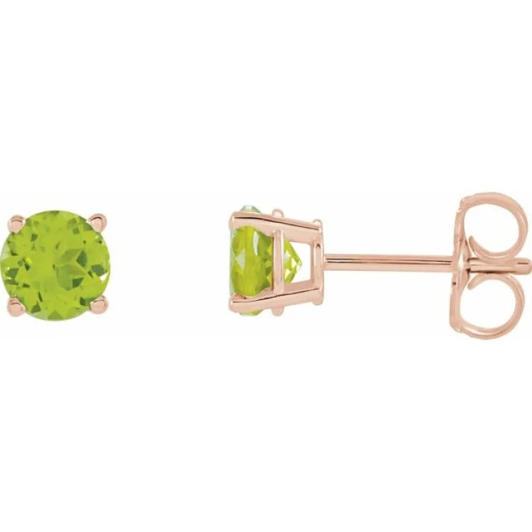 14K Rose 5 mm Natural Peridot Stud Earrings