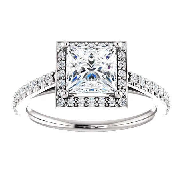 French Pave Diamond Halo Engagement Ring