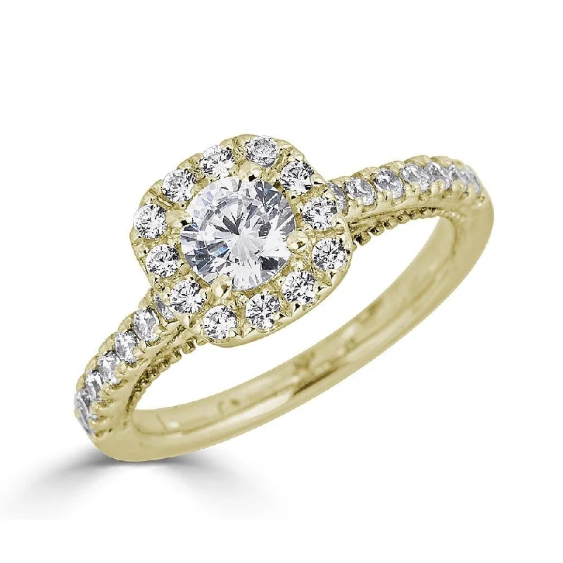 JULEVE 14KT GOLD 1.00 CTW ROUND DIAMOND CUSHION HALO RING