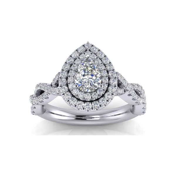 1 1/3 Ctw Pear Double Halo Twist Lab Grown Diamond Engagement Ring in 14 Karat White Gold