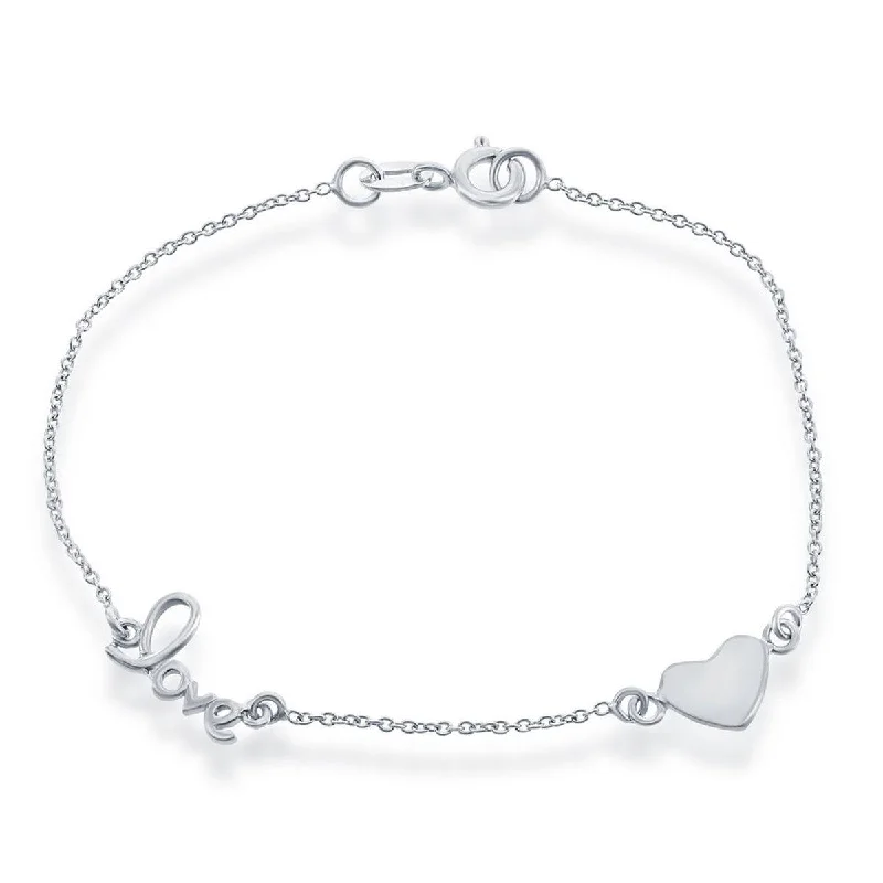 Classic Women's Bracelet - Sterling Silver Heart and LOVE | S-4925