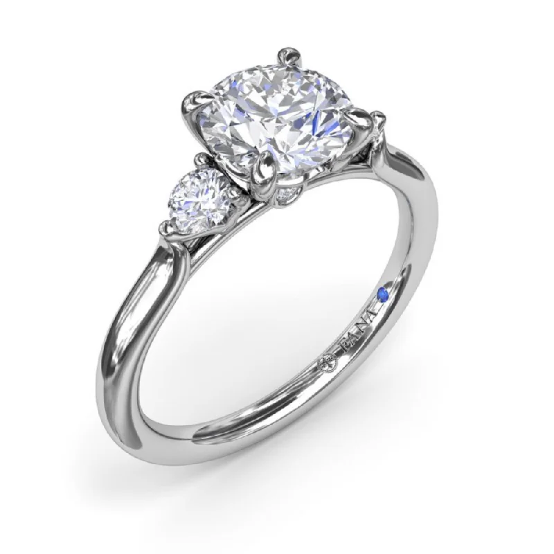 Fana Brilliant Cut Three Stone Diamond Engagement Ring Setting in 14 Karat White Gold