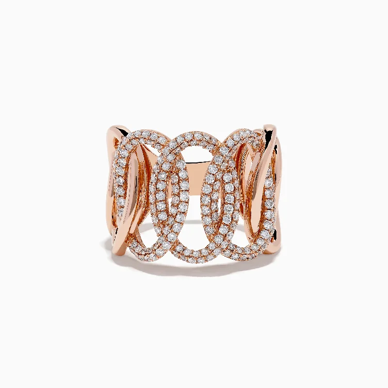 Pave Rose 14K Rose Gold Interlocking Circles Diamond Ring 1.04 TCW