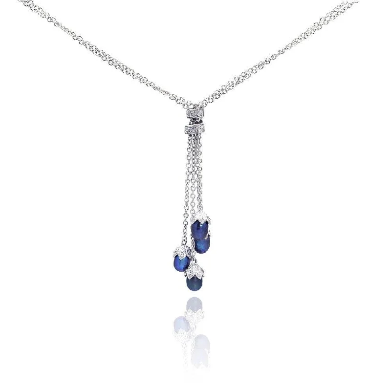 Clearance-Silver 925 Rhodium Plated 3 Fresh Water Pearl Drop Pendant Necklace - STP00931