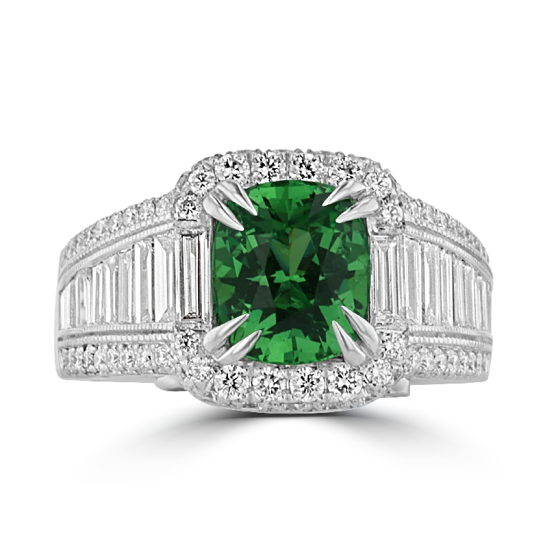 JULEVE 18KT 2.17CT TSAVORITE & 1.40 CTW DIAMOND RING