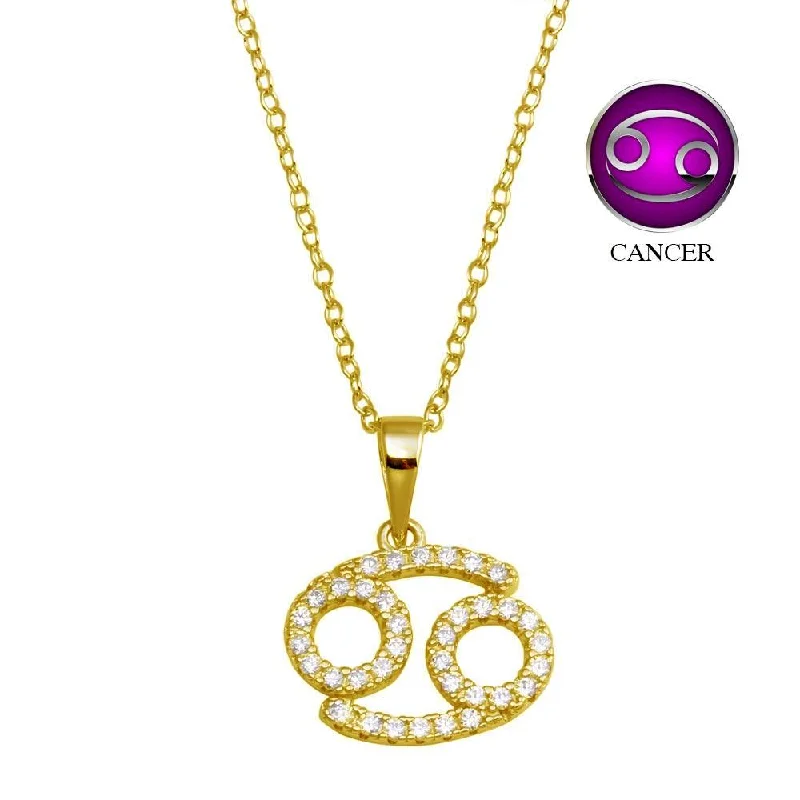 Gold Plated 925 Sterling Silver Cancer CZ Zodiac Sign Necklace - BGP01335GP