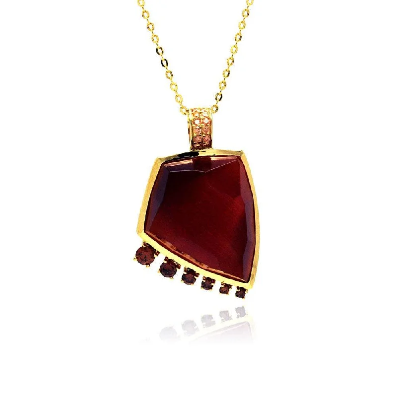 Clearance-Silver 925 Gold Plated Red CZ Necklace - BGP00327