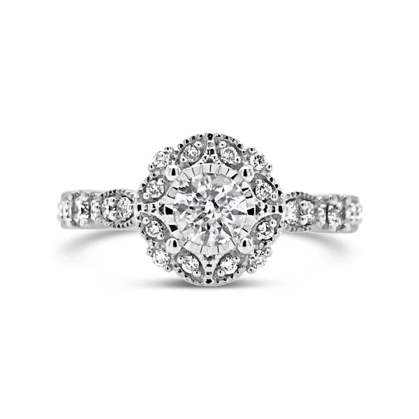 14k White Gold 0.65ctw Diamond Engagement Ring With 0.32ct Round Center