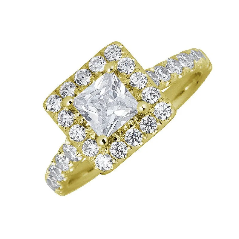 JULEVE 14KT GOLD 1.50 CTW DIAMOND SQUARE HALO CATHEDRAL RING