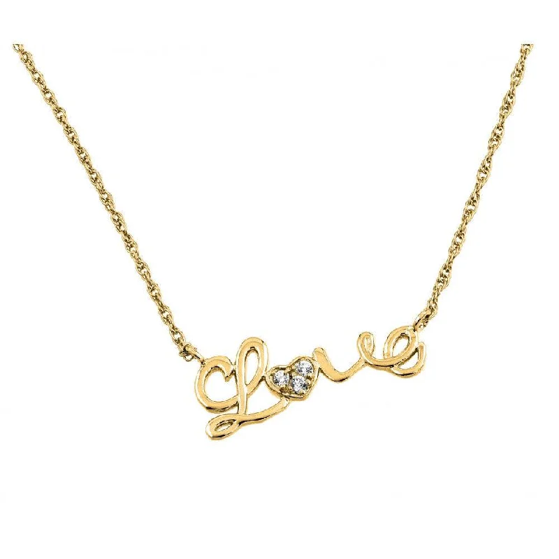 Silver 925 Gold Plated Clear CZ Love Pendant Necklace - STP01384GP