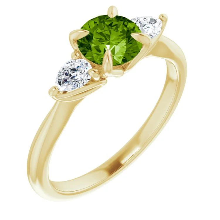 14K Yellow Natural Peridot & 1/4 CTW Natural Diamond Ring