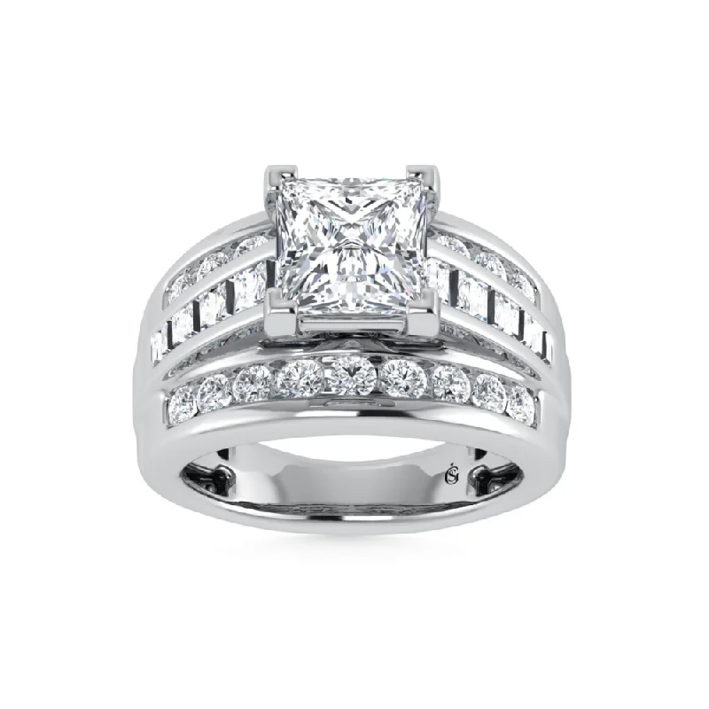 3 7/8 Ctw Princess Lab Grown Diamond Engagement Ring in White Gold