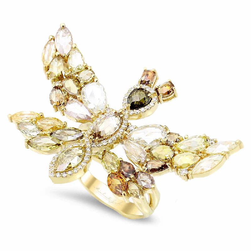 18KT YELLOW GOLD 7.02CT DIAMOND BUTTERFLY RING