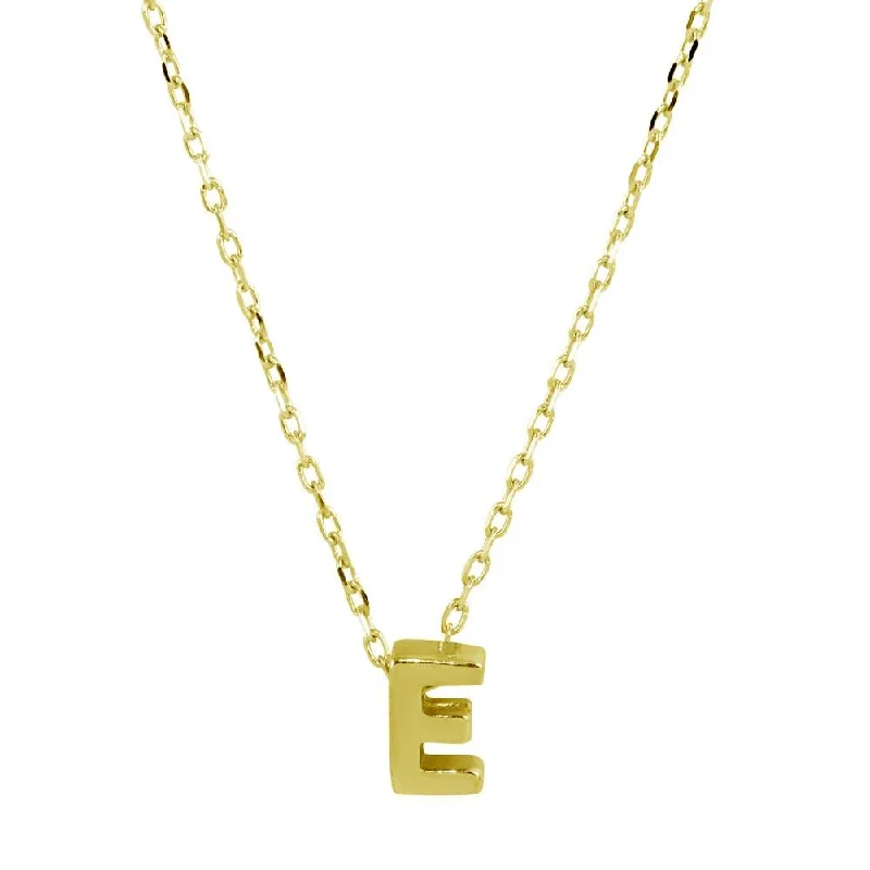 Gold Plated 925 Sterling Silver Small Initial E Necklace - JCP00001GP-E