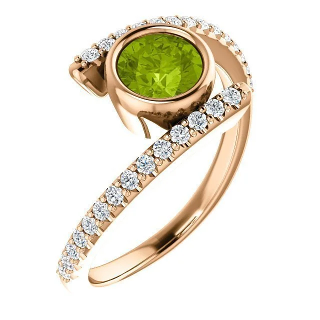 14KT GOLD PERIDOT & DIAMOND BEZEL-SET BYPASS RING