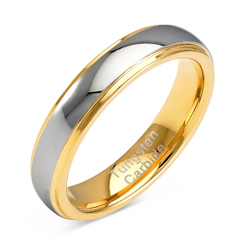 4mm Tungsten Rings for Men Women Wedding Band Two Tones Gold Silver Engagement Size 4-13