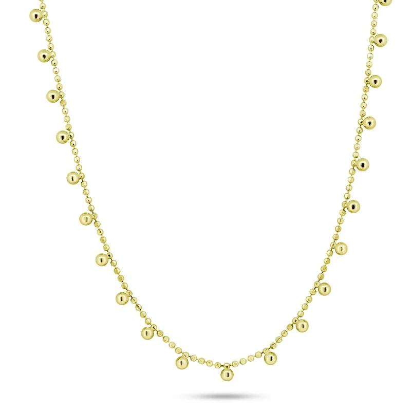 Gold Plated 925 Sterling Silver Multi Beaded Dangling Necklace - GCP00005-GP