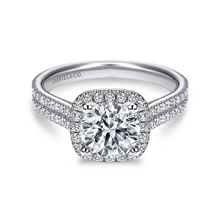 Brianna - 14K White Gold Cushion Halo Round Diamond Engagement Ring