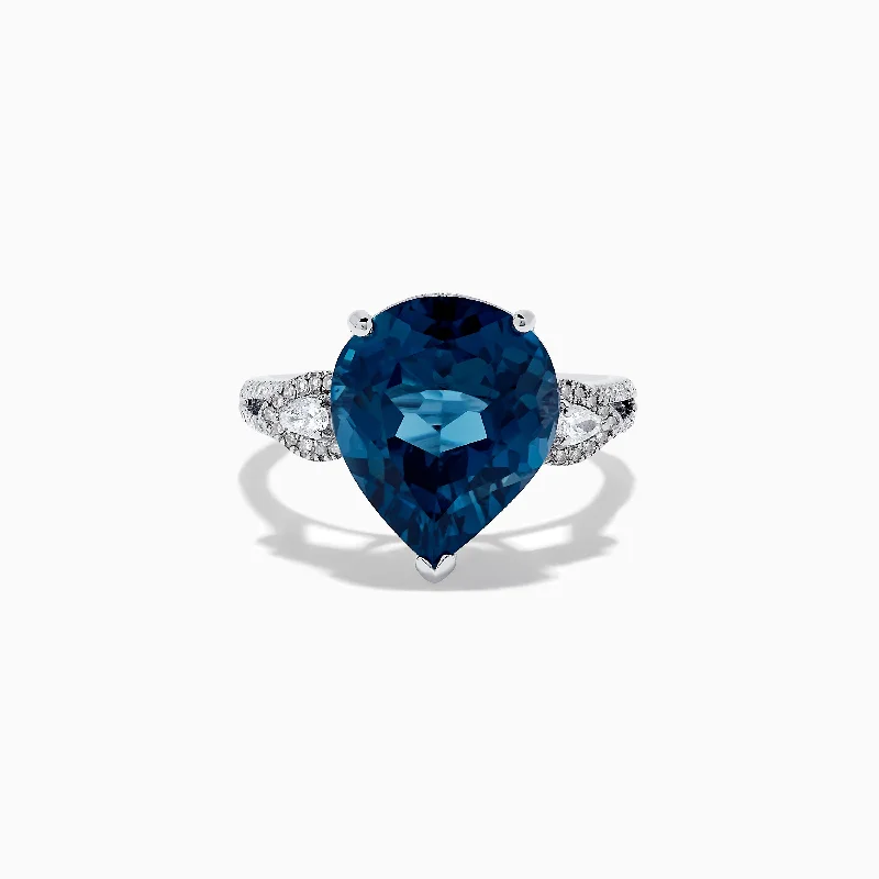 Ocean Bleu 14K White Gold London Blue Topaz and Diamond Ring