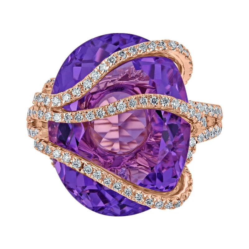 JULEVE 13.39 CT AMETHYST & .99 CTW DIAMOND WAVY FREEFORM RING