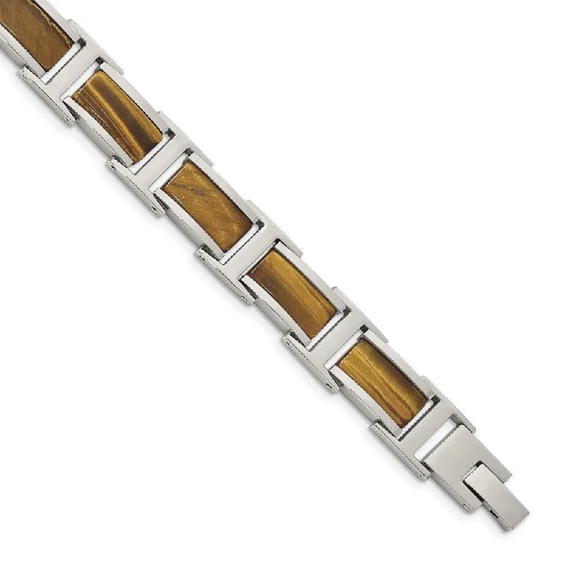 Stainless Steel Polished Tiger's Eye 8.5in Link Bracelet