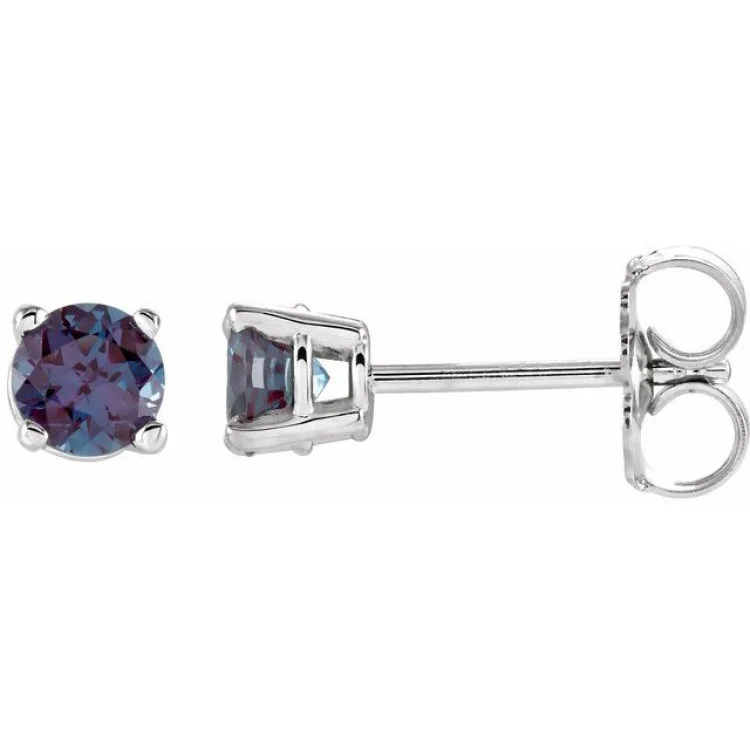 14K White 4 mm Lab-Grown Alexandrite Stud Earrings