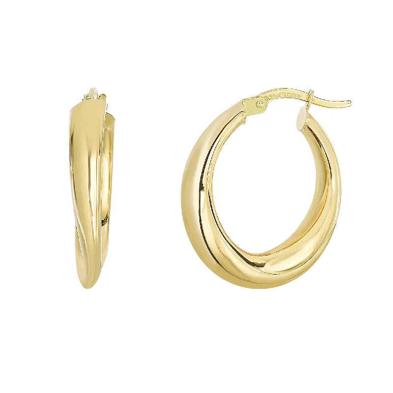 14K Gold Graduated Oval Hoop Earring