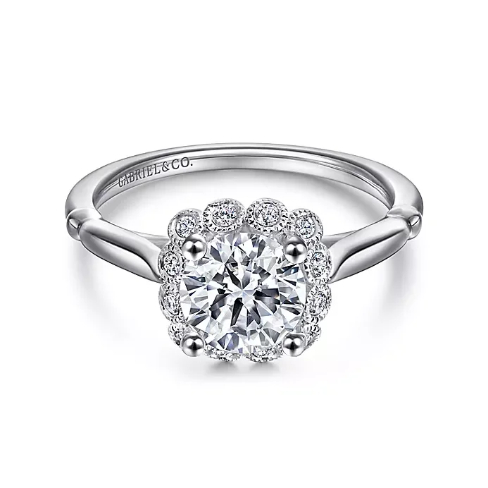 Sable - 14K White Gold Round Halo Diamond Engagement Ring