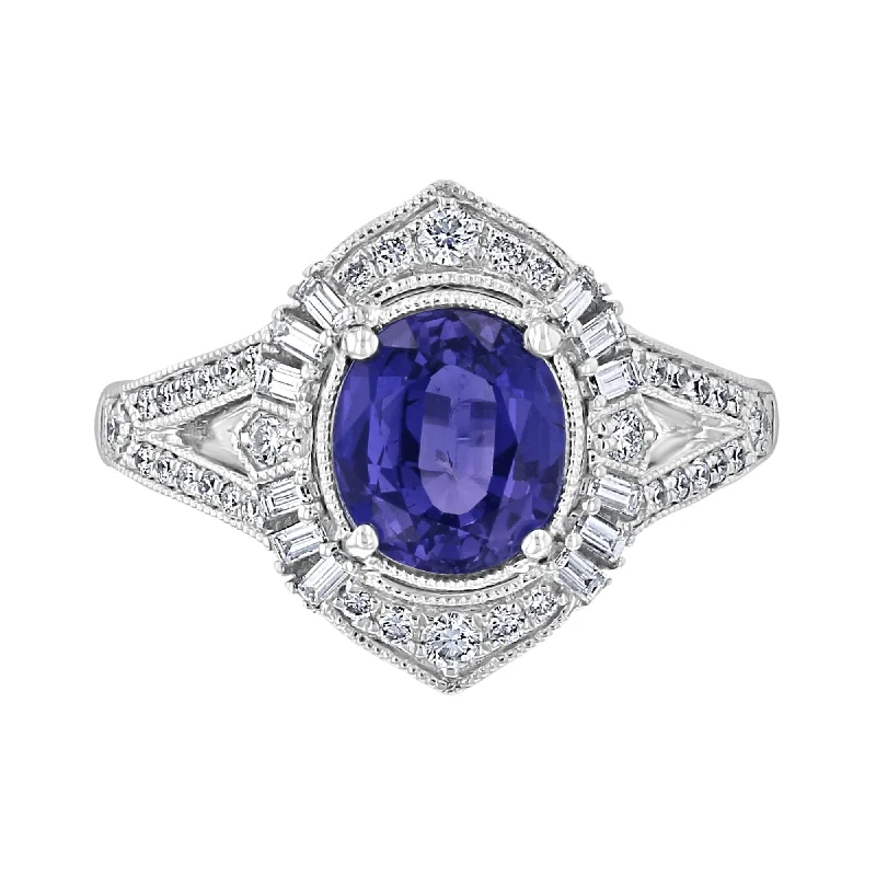 JULEVE 1.97 CT SAPPHIRE & .48 CTW DIAMOND POINTED HALO RING