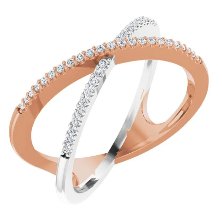 14K Rose/White 1/6 CTW Natural Diamond Criss-Cross Ring