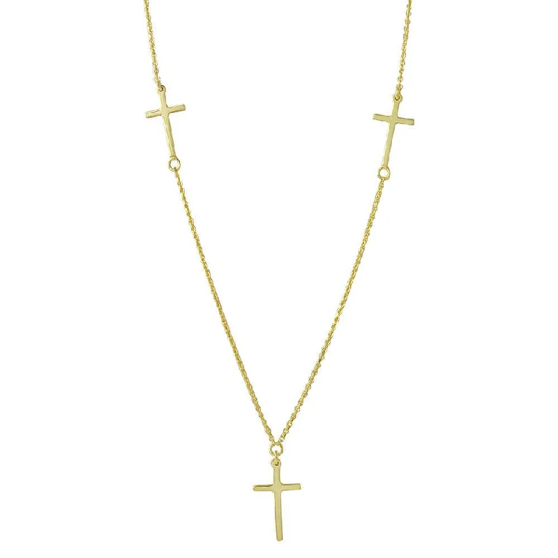 Silver 925 Gold Plated 3 Crosses Necklace - DIN00046GP